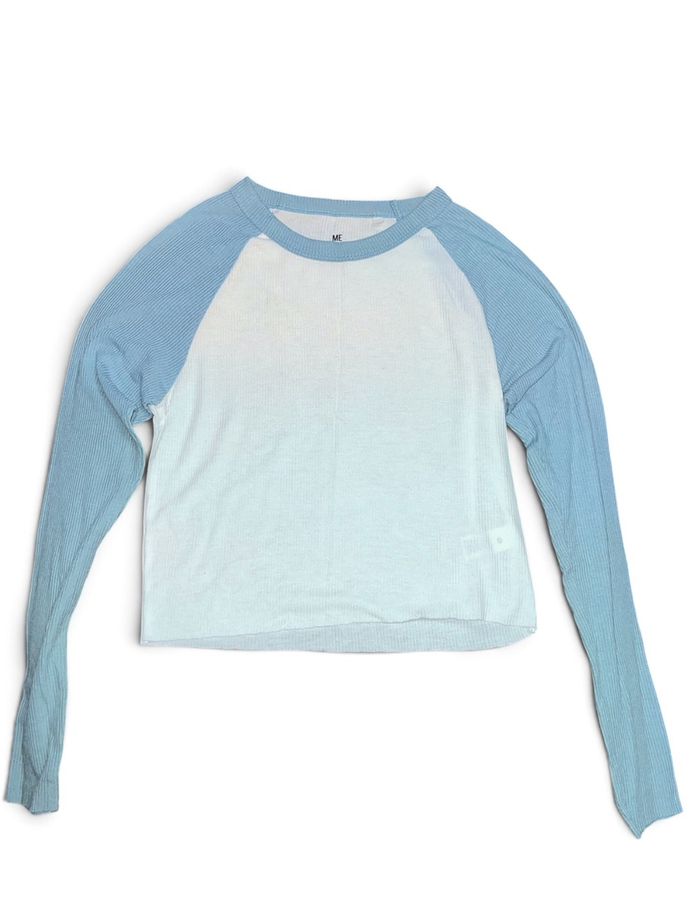 Me to We Light Blue and White Raglan Long Sleeve Top